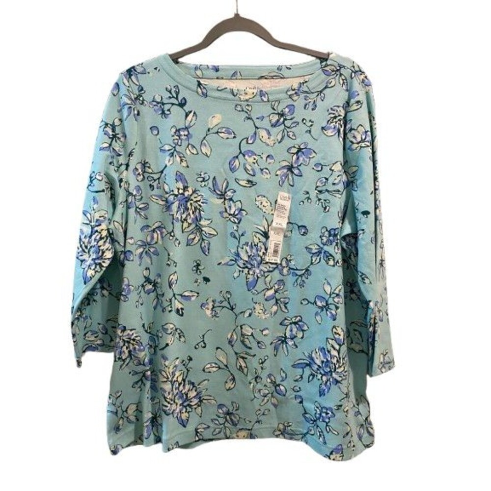 Women's XXL Classic Boatneck Tee Croft & Barrow Cotton 3/4 Sleeve T-Shirt